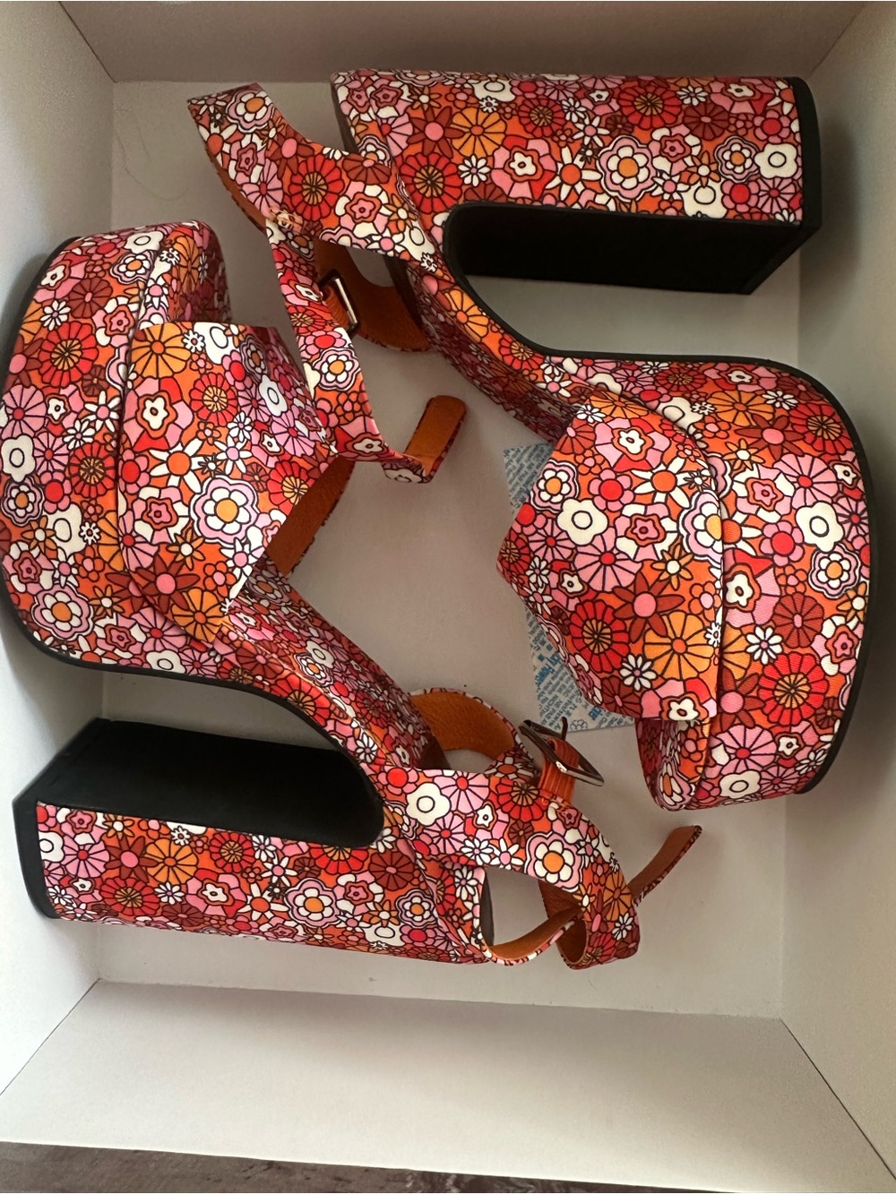 Jeffrey Campbell Floral Platform Sandals in Pink and Orange